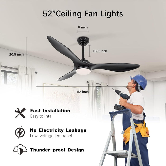 Remote Control Ceiling Fan and Light, Indoor Outdoor Black Ceiling Fan, Reversible Quiet Ceiling Fans, 3 Blade Low Profile Ceiling Fan-7-ErisView