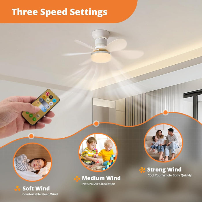 Remote Control Fan, Screw In Small Ceiling Fan with Light, Dimmable White Socket Wireless Ceiling Fan-6-ErisView