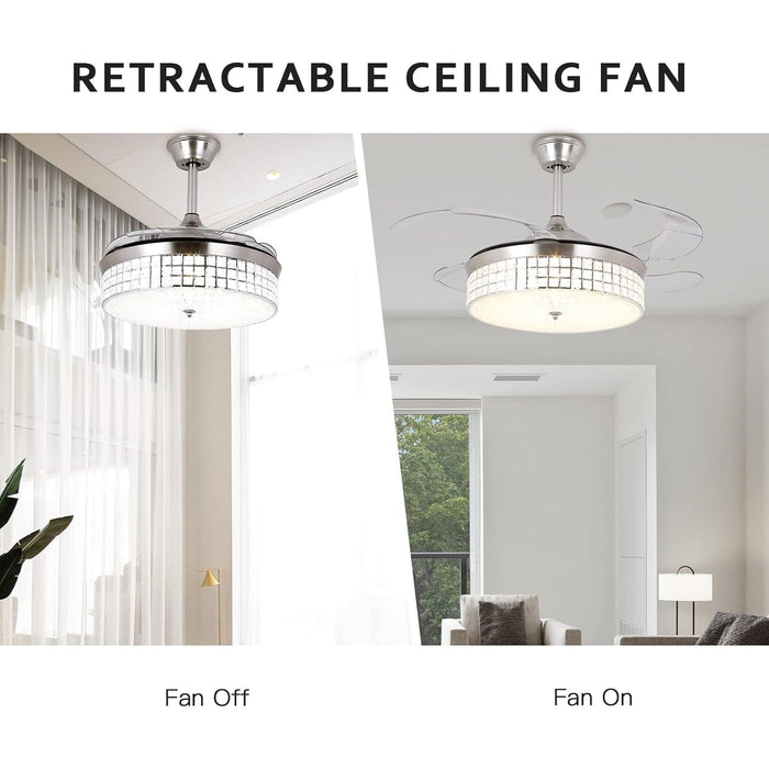 Retractable Ceiling Fan with Lights and Remote, Modern LED Ceiling Fan and Light, Crystal Fandelier Chandelier Fan for Bedroom Living Room Dining Room-5-ErisView