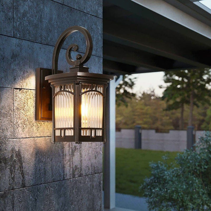 Retro Traditional Style Outdoor Wall Lights with Die-Cast Aluminum and Glass Shade, Energy Efficient LED, Frosted or Striped Options-ErisView-1