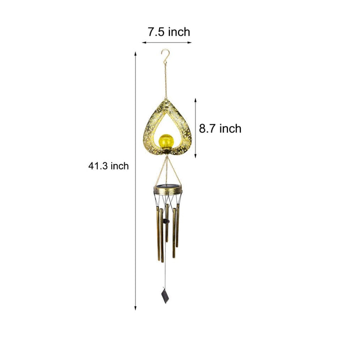 Romantic Heart Shaped Wind Chime with Solar Garden Light, Elegant Metal Craftsmanship and Crackled Glass Lampshade for Outdoor Decor-ErisView-6