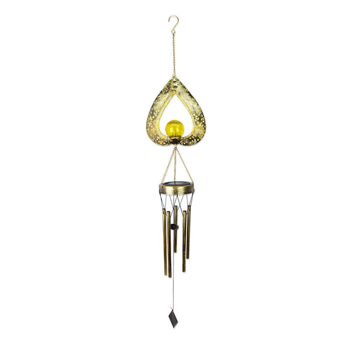 Romantic Heart Shaped Wind Chime with Solar Garden Light, Elegant Metal Craftsmanship and Crackled Glass Lampshade for Outdoor Decor-ErisView-7