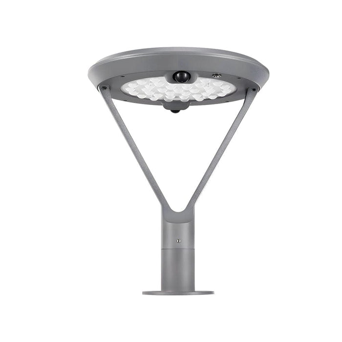 Round Aluminum Solar Fence Post Lights with 360° Dual Motion Sensing, 8m Range, High-Efficiency Monocrystalline Panels, Stylish Gray Finish-ErisView-8