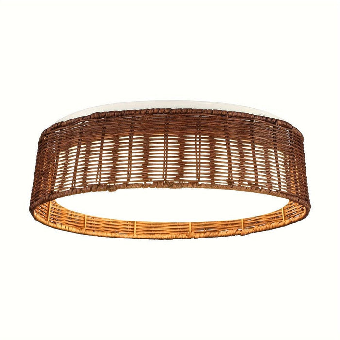 Round LED Flush Mount Ceiling Light with Rattan Shade-ErisView