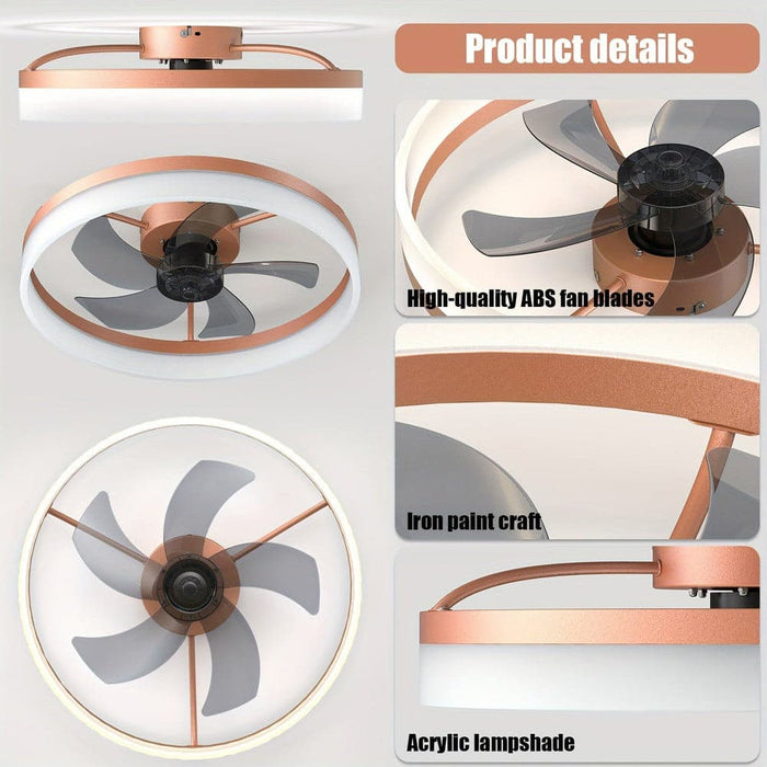 Round Pink Ceiling Fan with Lights, Modern Dimmable LED Ceiling Fan, Low Profile Ceiling Fan with Light Remote Control-ErisView