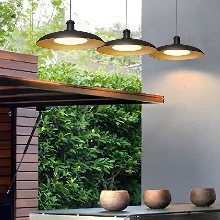 Rustic Black Outdoor Pendant Light with Durable Carbide Steel, Saucer-Shaped Shade, and Warm White LED for Garden or Balcony, 2 Sizes-ErisView-3