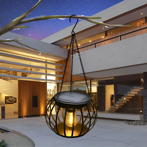 Rustic Hanging Solar Lanterns for Outdoor Decor, Iron & ABS Material, Auto-Charging, Perfect for Patio, Porch, Halloween, and Christmas-ErisView-1