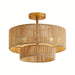 Rustic Rattan Rope Woven Semi Flush Mount Light, Gold Ceiling Lights for Bedrooms Kitchen Living Room ErisView