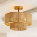 Rustic Rattan Rope Woven Semi Flush Mount Light, Gold Ceiling Lights for Bedrooms Kitchen Living Room ErisView