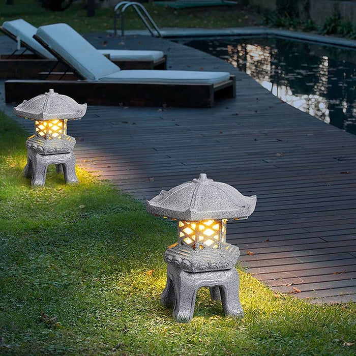 Rustic Textured Stone Tower Outdoor Lights with High Transmittance Lampshade, Retro and Modern Style Resin Garden Lights for Patios and Courtyards-ErisView-5