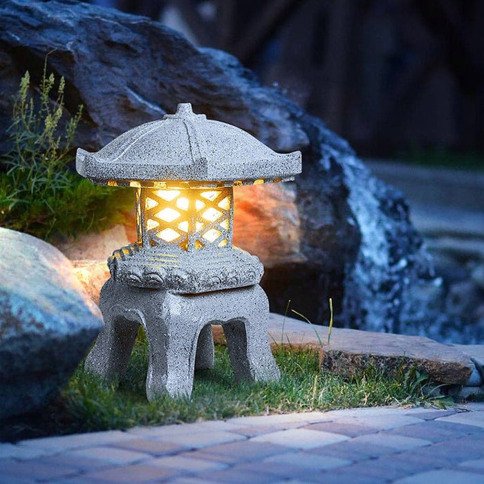 Rustic Textured Stone Tower Outdoor Lights with High Transmittance Lampshade, Retro and Modern Style Resin Garden Lights for Patios and Courtyards-ErisView-1