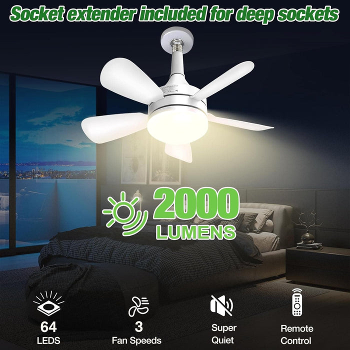 Screw In Light Socket Fan, Dimmable LED Ceiling Fan for Bedroom Kitchen Laundry Room-3-ErisView