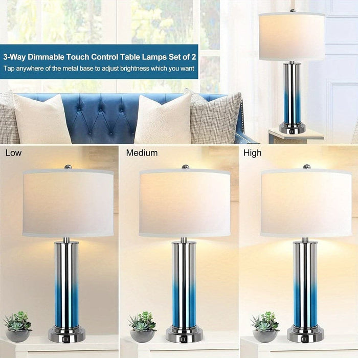 Set of 2 Contemporary Blue Table Lamp Desk Lamp with USB Port, Dimmable Bedside Lamp for Bedroom NightStand Living Room Office-ErisView