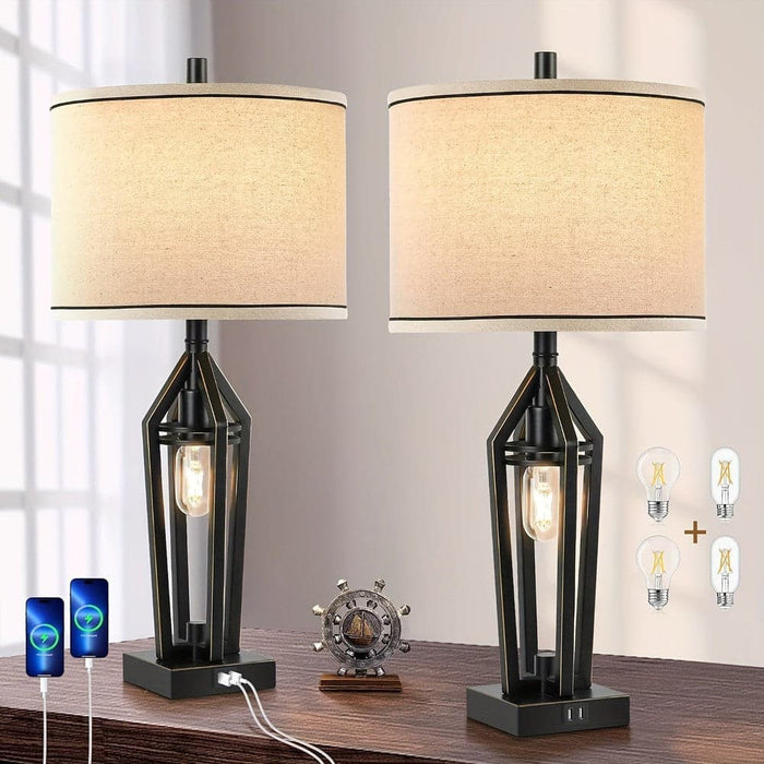 Set of 2 Dimming LED Table Lamp Bedside Lamp Night Light with Touch Control USB Ports for Living Room Bedroom End Table-ErisView