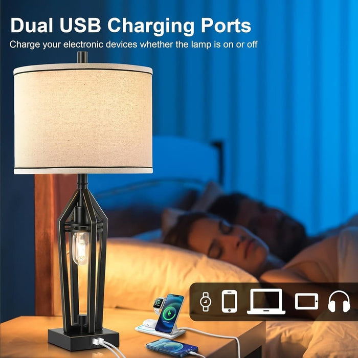 Set of 2 Dimming LED Table Lamp Bedside Lamp Night Light with Touch Control USB Ports for Living Room Bedroom End Table-ErisView