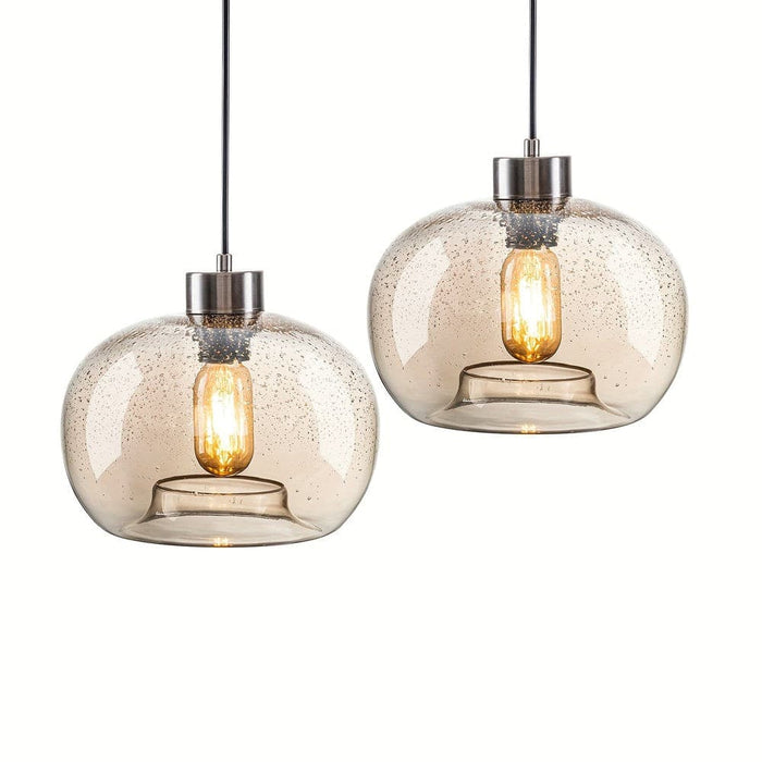 Set of 2 Globe Hanging Pendant Lighting Fixture with Amber Raindrop Glass-ErisView