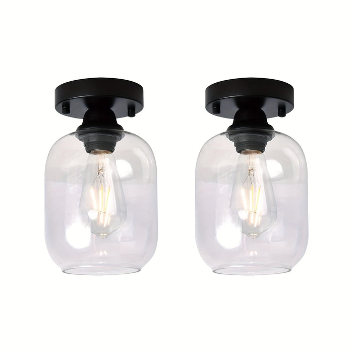 Set of 2 Industrial Semi Flush Mount Ceiling Light with Clear Glass for Hallway Entryway Closet-ErisView