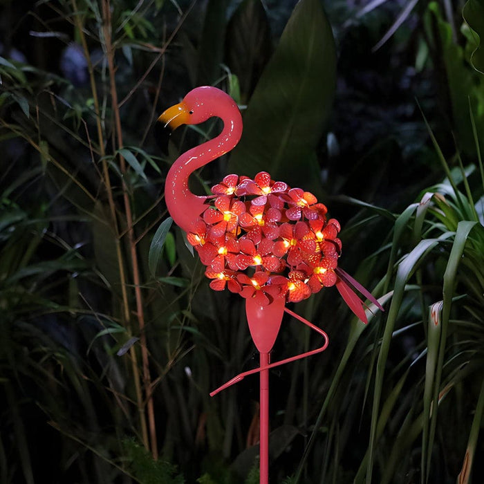 Set of 2 Metal Pink Flamingo Solar Stake Lights with 30 Warm White LED Bulbs for Elegant Outdoor Ambiance in Gardens and Pathways-ErisView-3