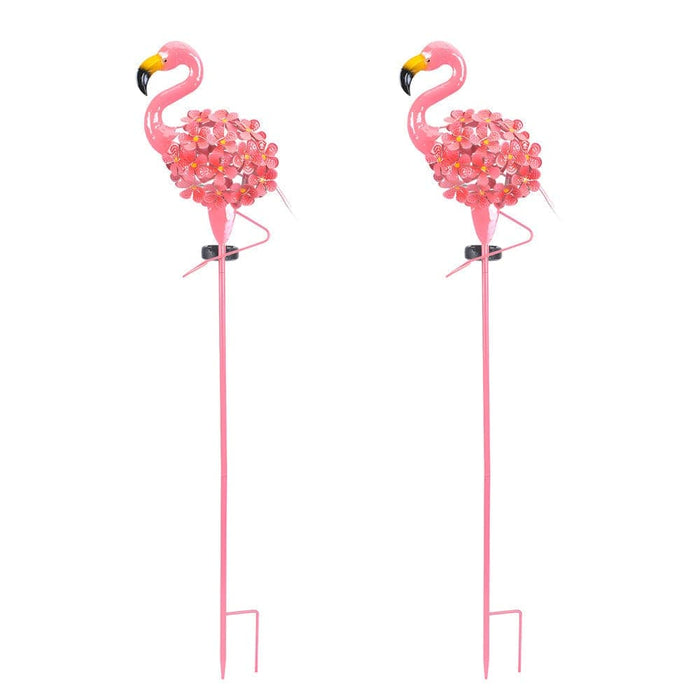 Set of 2 Metal Pink Flamingo Solar Stake Lights with 30 Warm White LED Bulbs for Elegant Outdoor Ambiance in Gardens and Pathways-ErisView-6