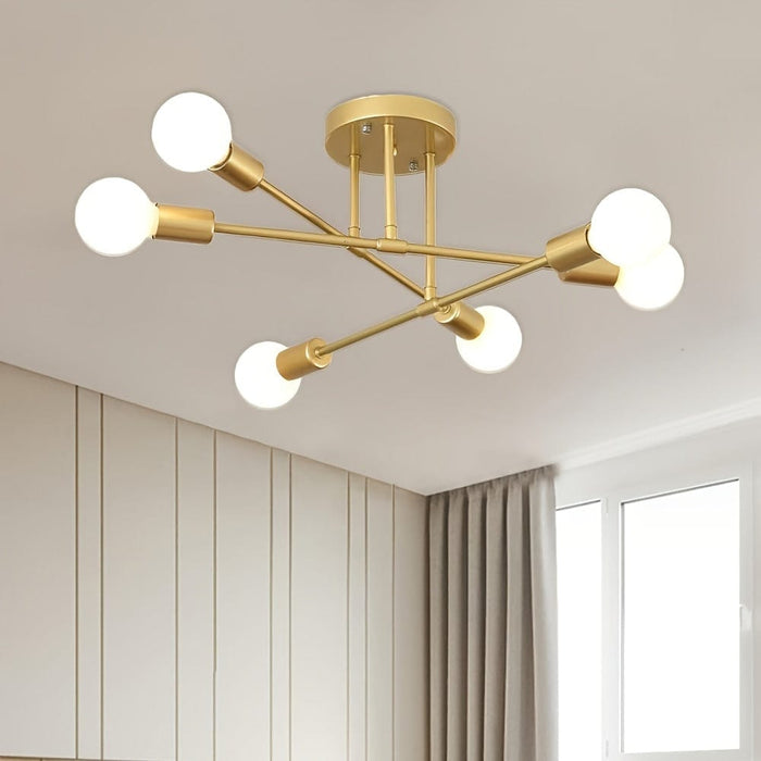 Set of 2 Modern Sputnik Semi Flush Mount Ceiling Light, 6-Light Chandelier for Dining Room Kitchen Bedroom Bathroom-ErisView