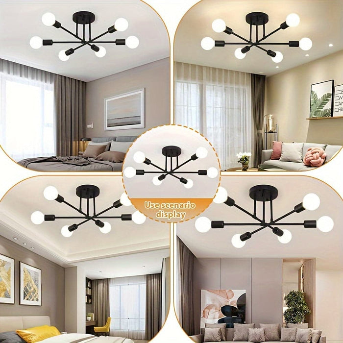 Set of 2 Modern Sputnik Semi Flush Mount Ceiling Light, 6-Light Chandelier for Dining Room Kitchen Bedroom Bathroom-ErisView