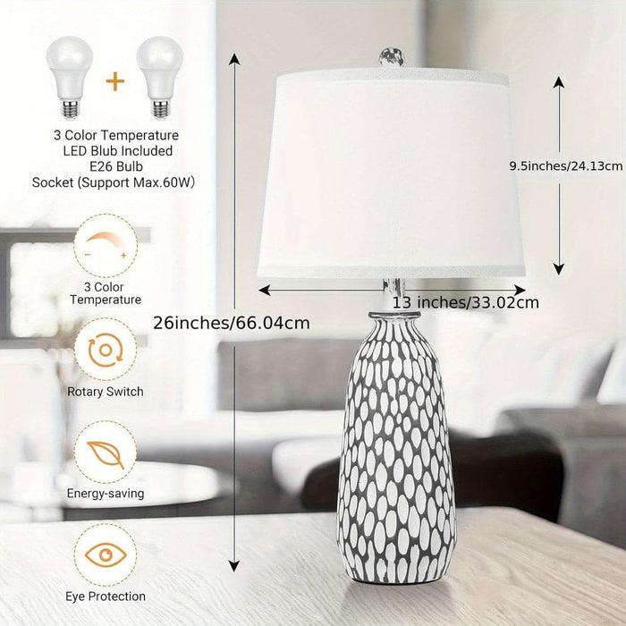 Set of 2 Modern Table Lamp for Bedroom Bedside Nightstand End Table, Coastal Table Lamp with White Shade Fish Scale Base-ErisView