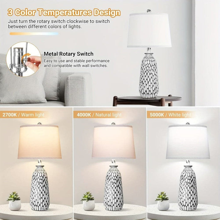 Set of 2 Modern Table Lamp for Bedroom Bedside Nightstand End Table, Coastal Table Lamp with White Shade Fish Scale Base-ErisView