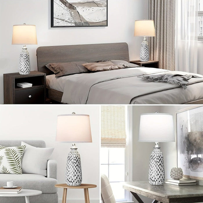 Set of 2 Modern Table Lamp for Bedroom Bedside Nightstand End Table, Coastal Table Lamp with White Shade Fish Scale Base-ErisView