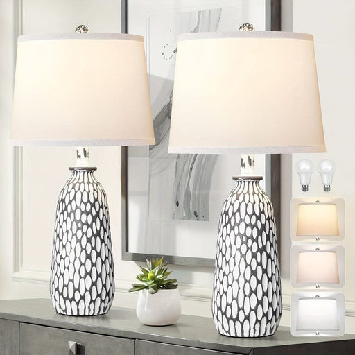 Set of 2 Modern Table Lamp for Bedroom Bedside Nightstand End Table, Coastal Table Lamp with White Shade Fish Scale Base-ErisView