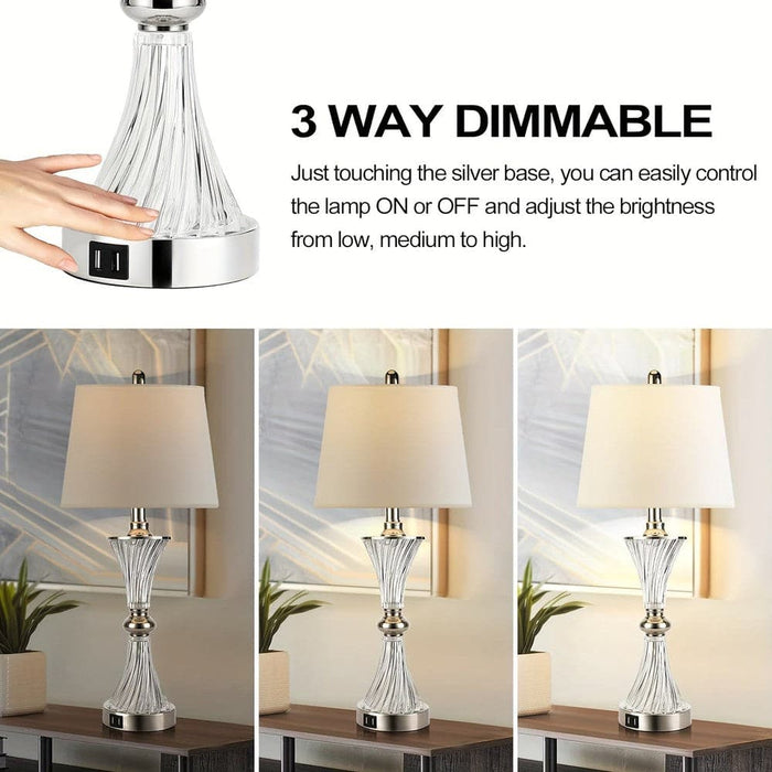 Set of 2 Modern White Drum-Shaded Table Lamp, Dimmable Console Table Lamp with Touch Control for Bedroom Bedsides Nightstand Living Room-ErisView