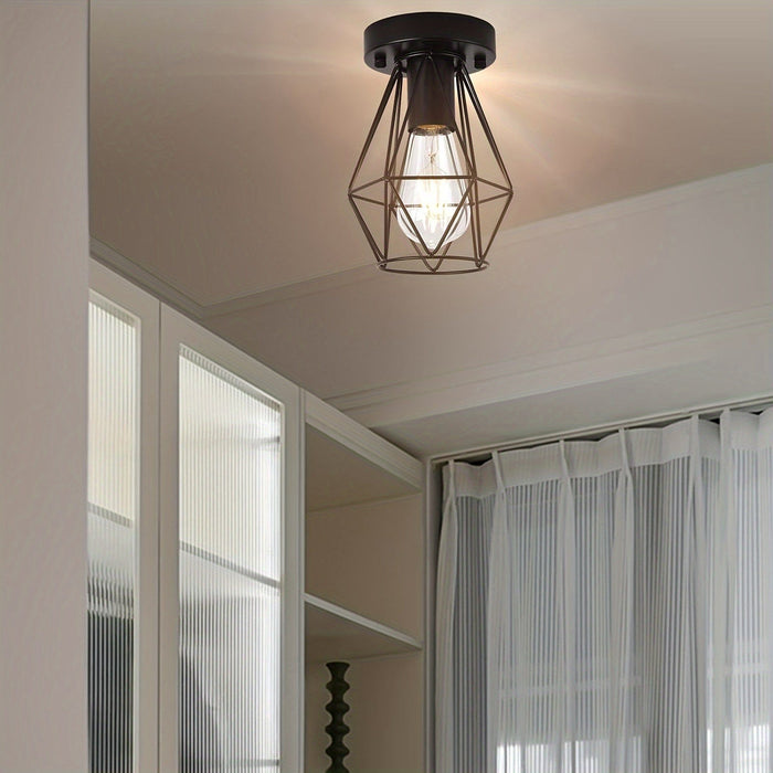 Set of 2 Semi-Flush Mount Ceiling Light with Metal Cage, Industrial Hollow Flush Mount Ceiling Light-ErisView