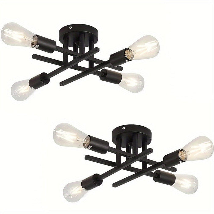 Set of 2 Semi-Flush Mount Ceiling Lights, 4-Light Matte Black Ceiling Light Fixture-ErisView