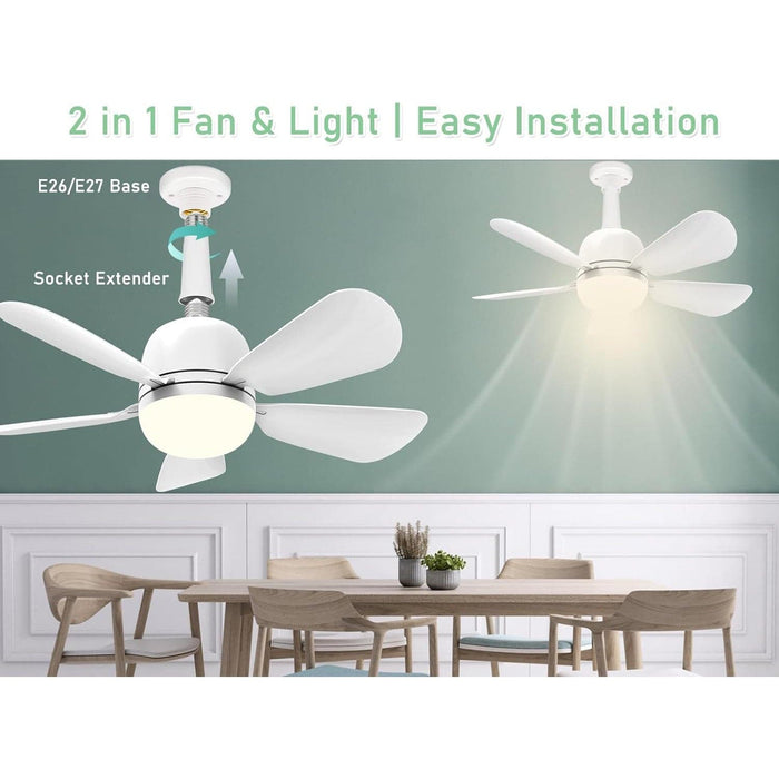 Set of 2 Socket Fans Light with Remote, Screw In Quiet Ceiling Fans for Bedroom Living Room Kitchen Dining Room, Outdoor Garage Fan-7-ErisView