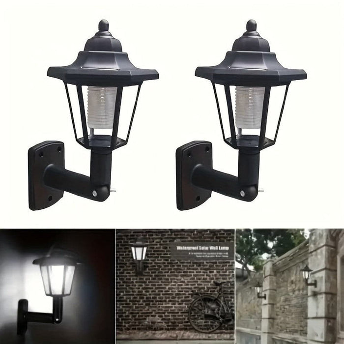 Set of 2 Solar Wall Mount Light, Solar Recharging Waterproof Wall Lantern Light for Garden Garage Porch Patio-ErisView