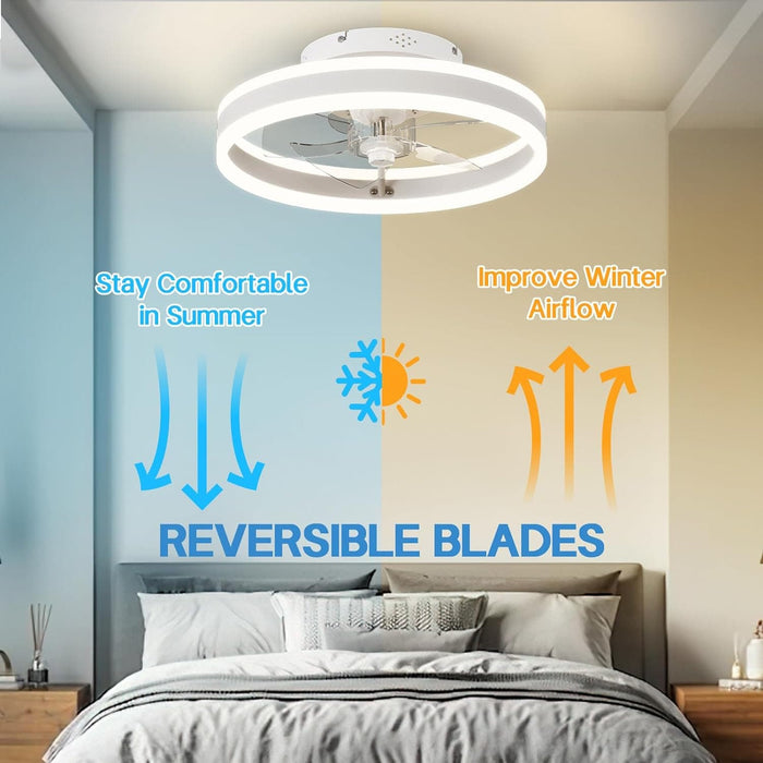 Set of 2 White Modern LED Small Ceiling Fan with Light, Smart Low Profile Enclosed Ceiling Fan with APP Remote Control, Perfect Bedroom Living Room Fan-5-ErisView