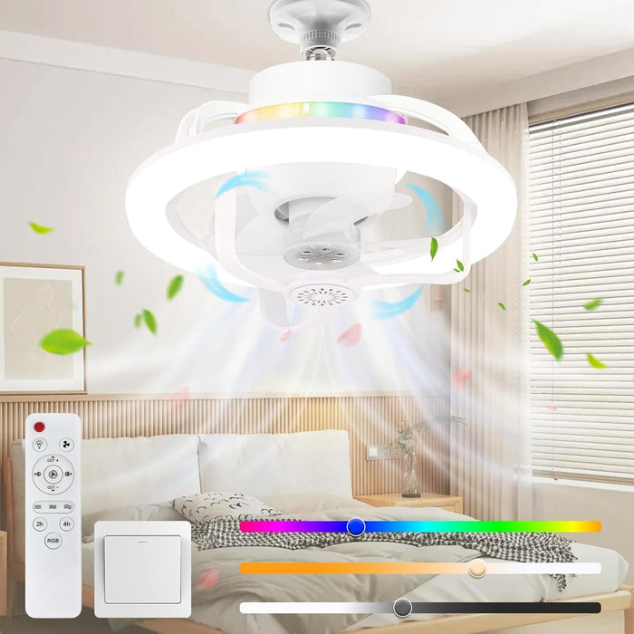 Small Ceiling Socket Fan with Light and Remote, 360¡ã Rotating LED Ceiling Fan and Light, Ceiling Fan on Low Ceiling with Light, Smart Modern Ceiling Fan-1-ErisView