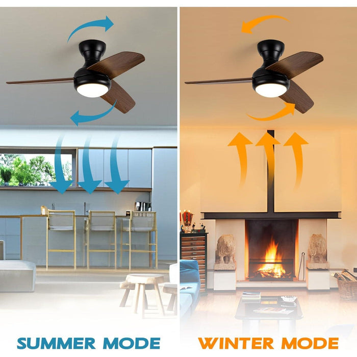 Small Flush Mount Ceiling Fans with Light and Remote, Indoor Outdoor Dimmable Reversible Quiet Ceiling Fans for Bedroom Kitchen Patio-4-ErisView