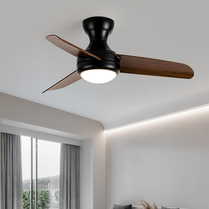 Small Flush Mount Ceiling Fans with Light and Remote, Indoor Outdoor Dimmable Reversible Quiet Ceiling Fans for Bedroom Kitchen Patio-1-ErisView