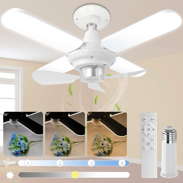 Small Foldable Socket Ceiling Fan with Light, Remote Control Fan, Dimmable Quietest Fan For Sleeping for Indoor Outdoor Use-1-ErisView