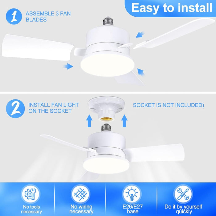 Small Socket Fan with Light and Remote, 3 Blades Dimmable Ceiling Fan for Bedroom, Outdoor Ceiling Fans, Garage Ceiling Fan-3-ErisView