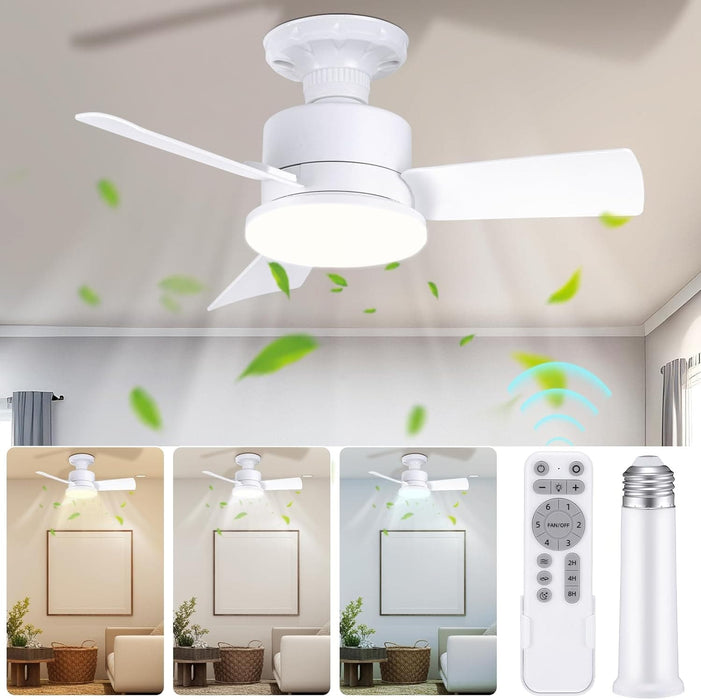 Small Socket Fan with Light and Remote, 3 Blades Dimmable Ceiling Fan for Bedroom, Outdoor Ceiling Fans, Garage Ceiling Fan-1-ErisView