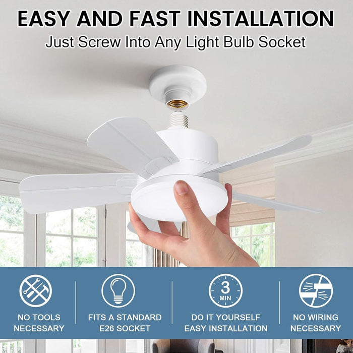 Small Socket Fan with Lights and Remote, Bedroom Ceiling Fans, Kitchen Fans with Lights, 5 Leaf Brown Ceiling Fan for Garage-2-ErisView