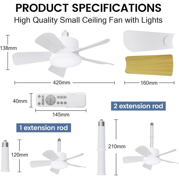 Small Socket Fan with Lights and Remote, Bedroom Ceiling Fans, Kitchen Fans with Lights, 5 Leaf Brown Ceiling Fan for Garage-7-ErisView