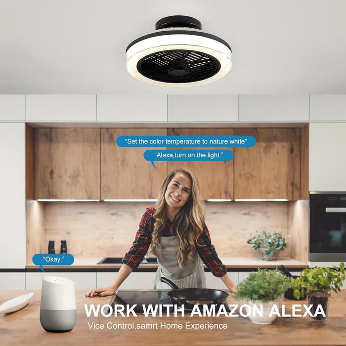 Smart Bladeless RGB Ceiling Fan with Light and Remote, Enclosed Flush Mount Chandelier Fan Light with Alexa Google Assistant APP Control for Living Room -2-ErisView