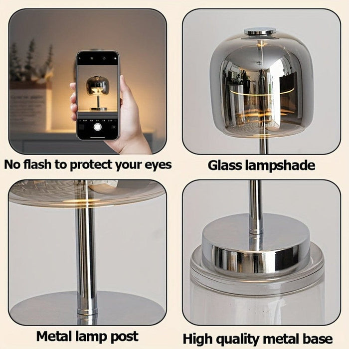 Smoke Grey Glass Table Lamp Desk Lamp, Dimmable Bedside Night Light with USB Port-ErisView