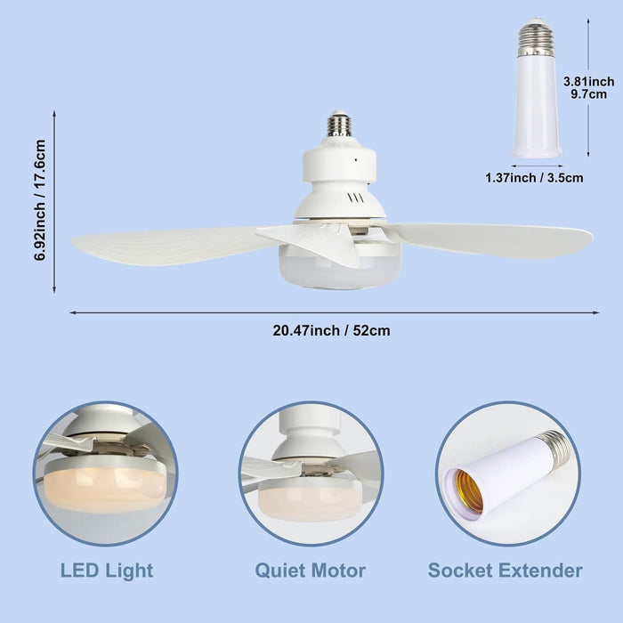 Socket Ceiling Fan Light with Remote, Screw In Wireless Ceiling Fan for Garage, Indoor Ceiling Fan for Kitchen Bedroom Living Room Laundry Room Balcony-5-ErisView