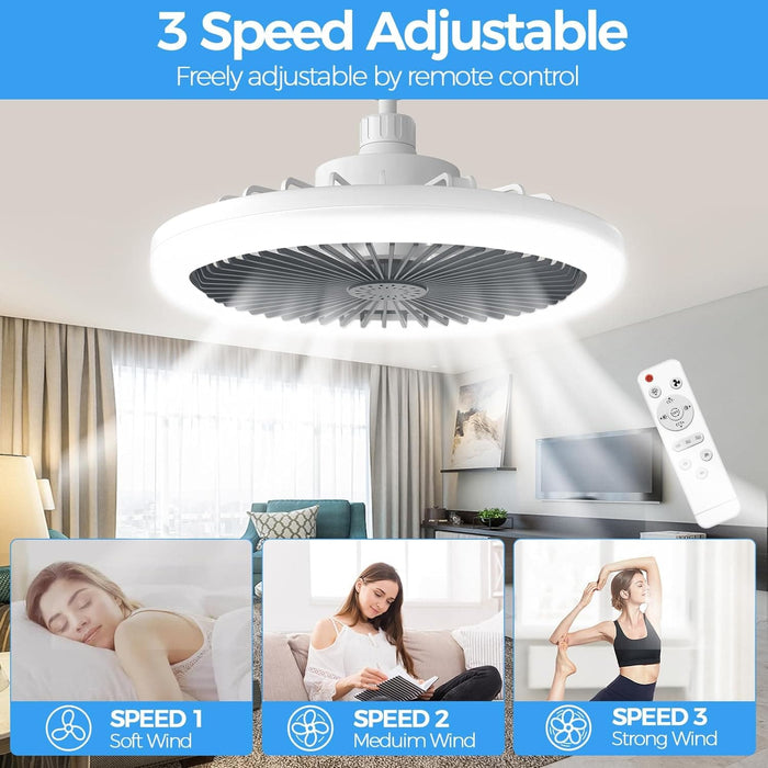 Socket Ceiling Fan with Light, Small Enclosed Ceiling Fan with Light and Remote for Bedroom, Bathroom Ceiling Fan with Light, Garage Ceiling Fan -3-ErisView