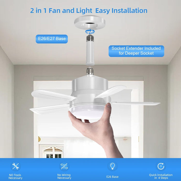 Socket Fan Ceiling Fan with Light Remote Control, Screw In Light Bulb Ceiling Fan, Small Ceiling Fan with Light Bedroom Living Room with Light-2-ErisView