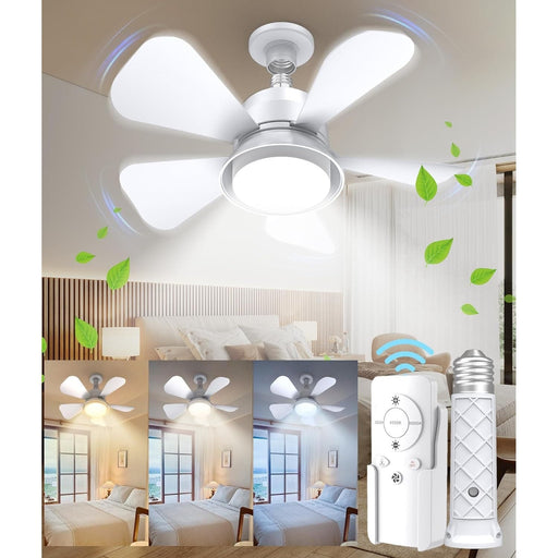 Socket Fan Light Ceiling Fans with Lights and Remote, Dimmable LED Ceiling Fan and Light, Screw In Ceiling Fan Bedroom Living Room Kitchen Closet-1-ErisView