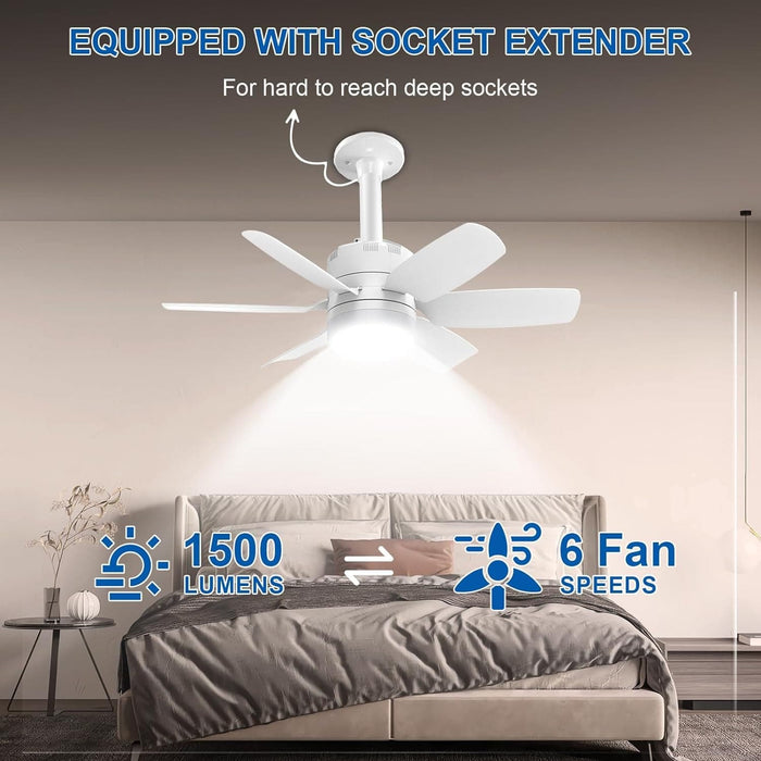 Socket Fan Light, Dimmable LED Remote Control Ceiling Fan and Light for Bedroom Kitchen Closet, Garage Ceiling Fan-6-ErisView